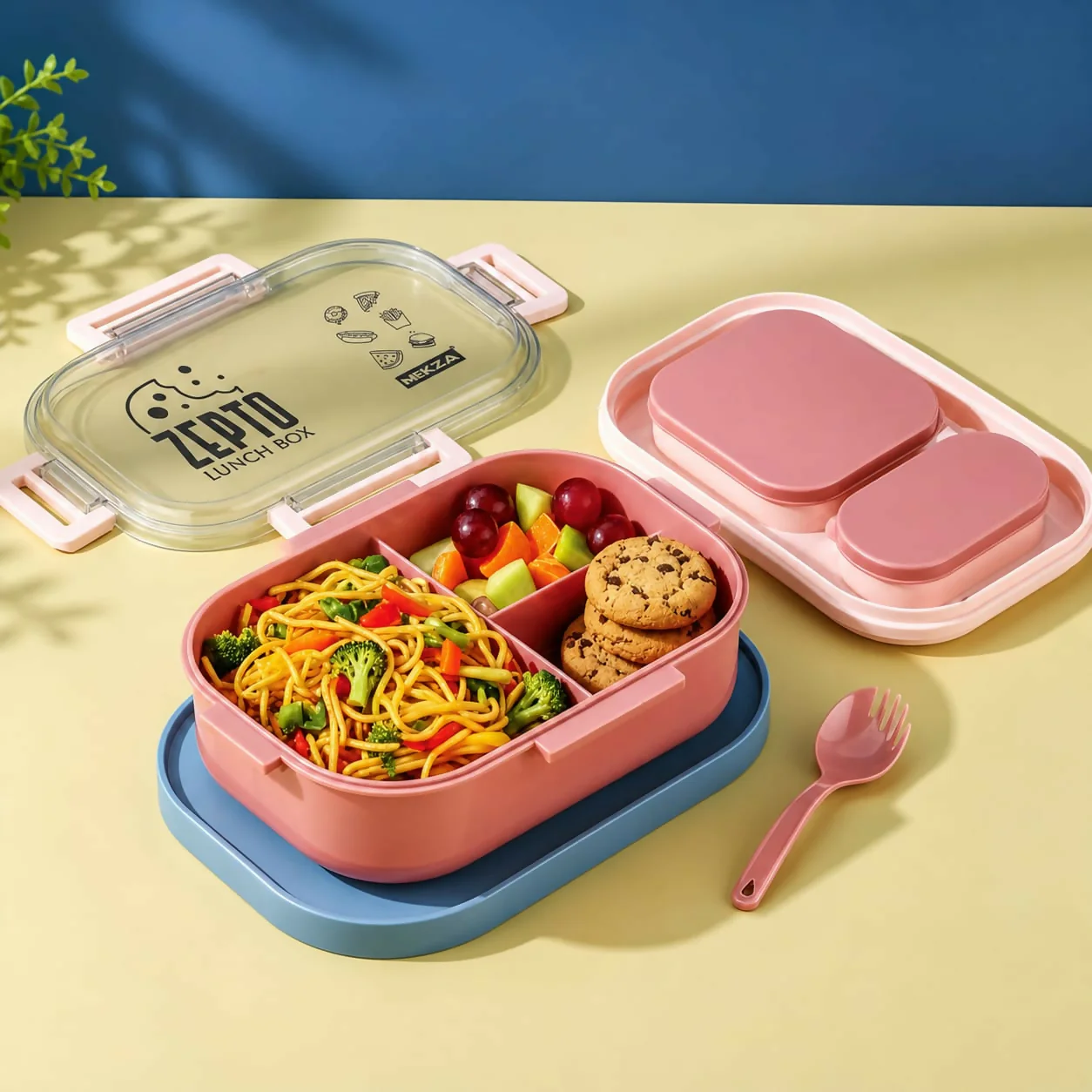 ZEPTO Premium 3-Compartment Bento Lunch Box with Leak-Proof Containers & Spoon - Image 7