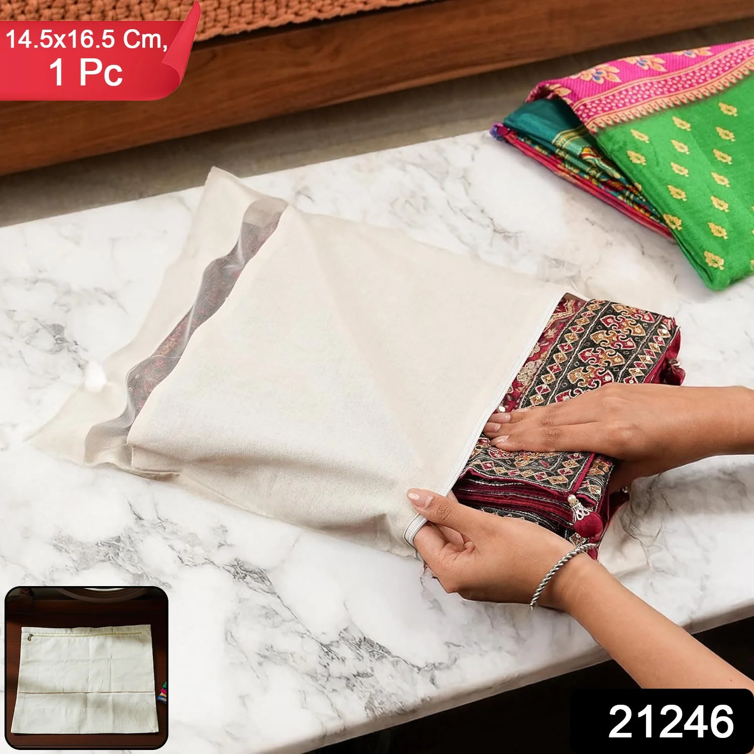 Zip Closure Saree Storage Bag (14.5×16.5 Cm, 1 Pc) - Image 2