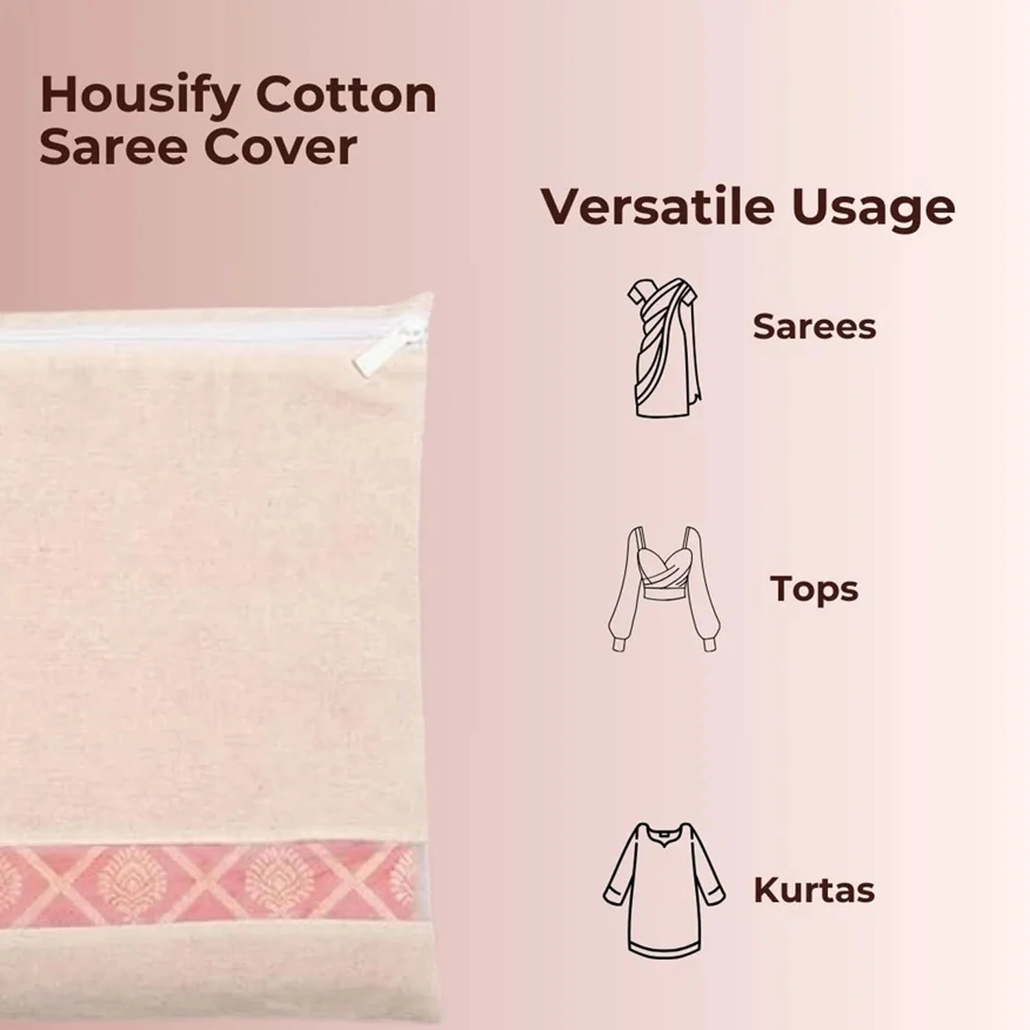 Zip Closure Saree Storage Bag (14.5×16.5 Cm, 1 Pc) - Image 7