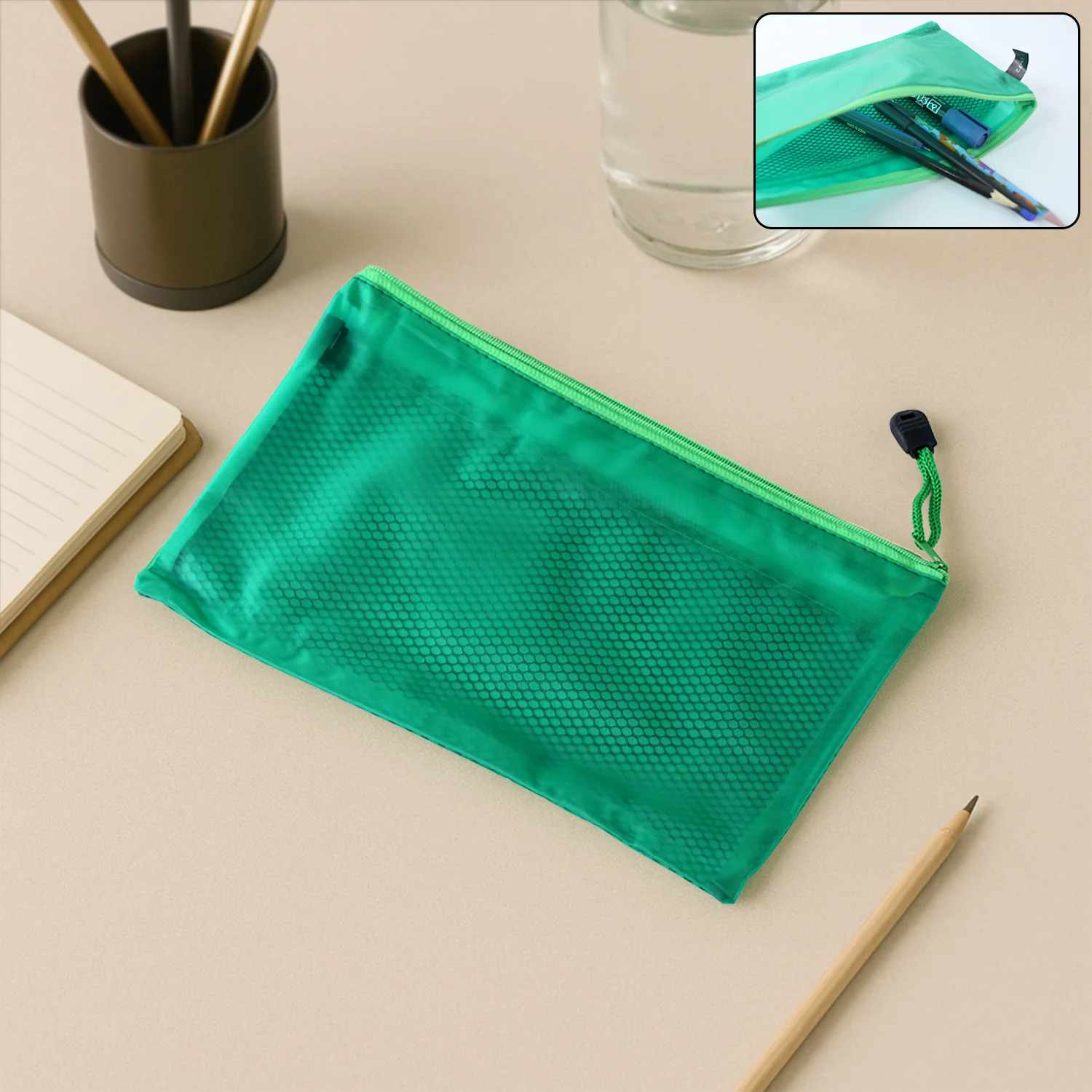 Zipper Mesh Pouch Multipurpose Travel Bag for Cosmetics Makeup Offices (25x16 Cm) - Image 3